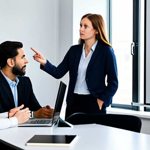 A diverse group of professional colleagues in a modern, well-lit office. One colleague initially appears perplexed while looking at a computer screen, symbolizing a challenge. This transitions into a scene where the same group is collaboratively engaged in a "knowledge sharing session" around a communal table with a whiteboard, actively discussing and exchanging ideas. They are all fully clothed in modest business attire, displaying open communication and teamwork. This image should have professional photography, high resolution, soft lighting, and sharp focus, depicting safe for work, appropriate content, professional interactions, perfect anatomy, correct proportions, natural pose, well-formed hands, proper finger count, and natural body proportions, making it family-friendly.